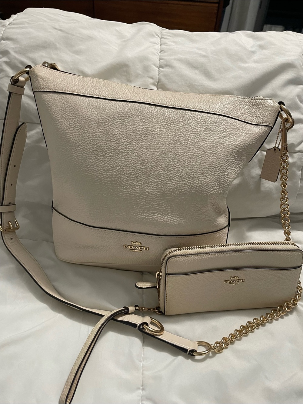 Coach leather white/chalk colored crossbody bag and wallet